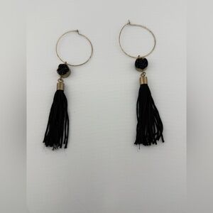 Elegant Black Tassel Hoop Earrings